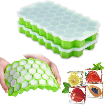 Silicon Ice Cube Tray With Lid | 36-Cube Honeycomb Shape Ice Mold