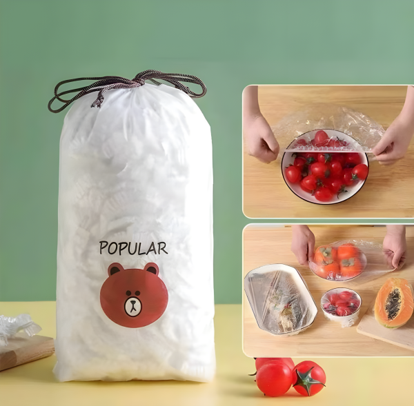 100 PCS Disposable Food Cover Plastic Bags |Transparent Wrap Bags